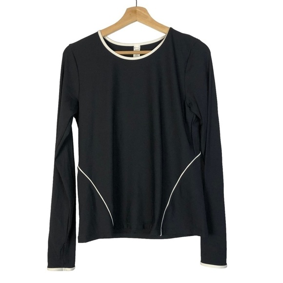 Athleta Black Cloudbreak Ribbed Rashguard Long Sleeve Swim Top L - Picture 2 of 5